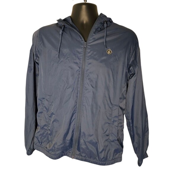 Volcom Water Resistant Windbreaker Hoodie Jacket Men's Small Navy - Picture 1 of 7